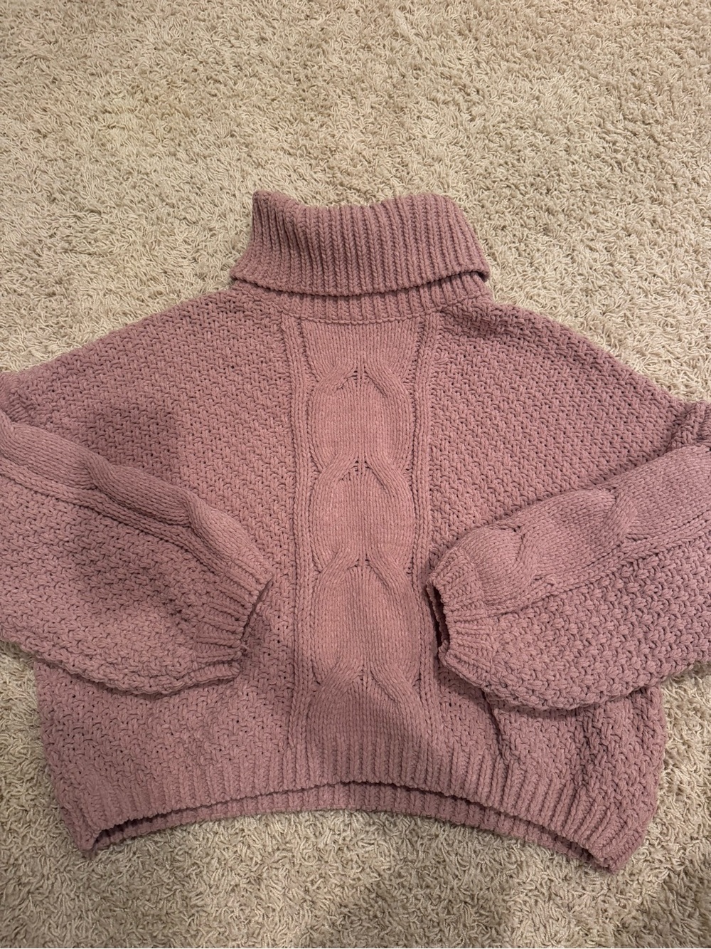 Altar'd State Mauve Cable-Turtleneck Sweater